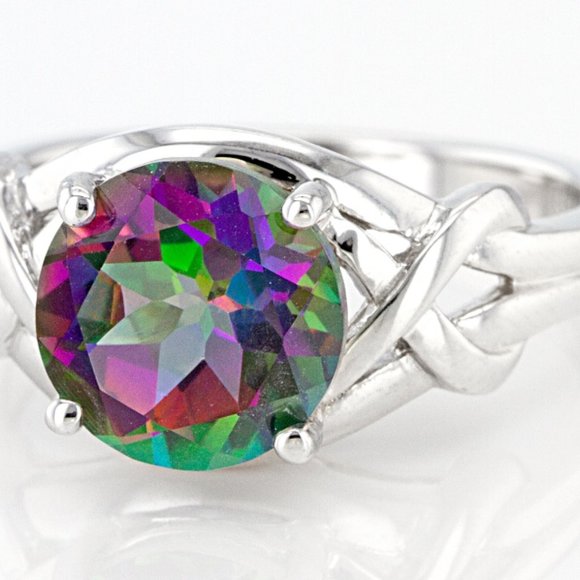 NEW Mystic Fire (R)Green Topaz Rhodium Over Sterling Silver Solitaire Ring - Picture 5 of 7